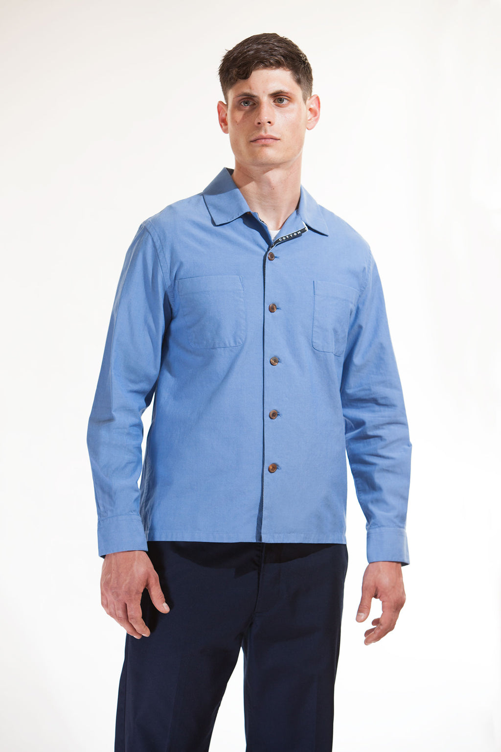 The cotton over-shirt - Mid blue