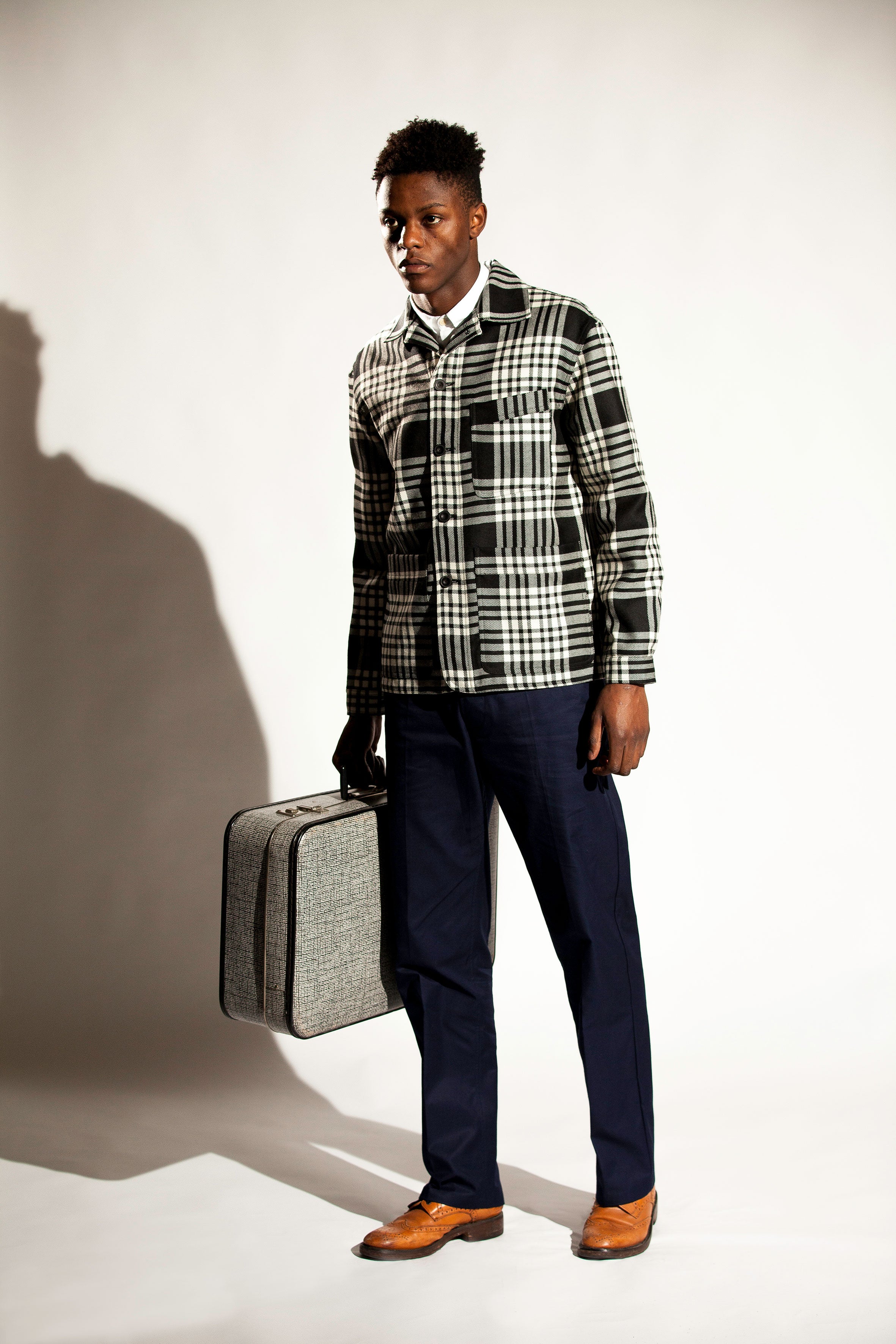 The wool work jacket Big Black and White check DOBSON